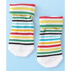 Cute Walk by Babyhug Non Terry Anti Bacterial Anti Skid Ankle Length Socks Striped & Star Design Pack Of 3- Multicolor
