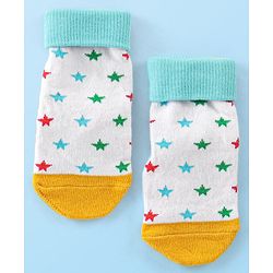 Cute Walk by Babyhug Non Terry Anti Bacterial Anti Skid Ankle Length Socks Striped & Star Design Pack Of 3- Multicolor