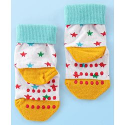 Cute Walk by Babyhug Non Terry Anti Bacterial Anti Skid Ankle Length Socks Striped & Star Design Pack Of 3- Multicolor