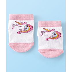 Cute Walk by Babyhug Non Terry Anti Bacterial Anti Skid Ankle Length Socks Star & Unicorn Design Pack Of 3- Multicolor