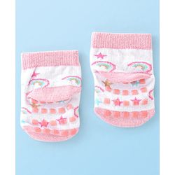 Cute Walk by Babyhug Non Terry Anti Bacterial Anti Skid Ankle Length Socks Star & Unicorn Design Pack Of 3- Multicolor