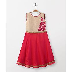 Babyhug Sleeveless Floral Embroidered Kurti & Churidar Set - Pink Beige