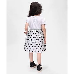 Babyhug Disney 100% Cotton Knit Half Sleeves Frock Mesh Flock Print & Minnie Mouse Graphics - White