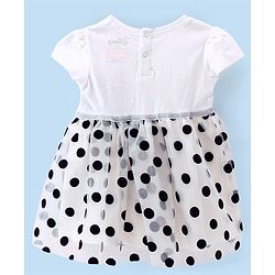 Babyhug Disney 100% Cotton Knit Half Sleeves Frock Mesh Flock Print & Minnie Mouse Graphics - White
