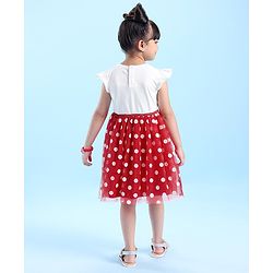 Babyhug Disney  Sleeves Frock with Mesh &  Frill Detailing  Minnie Mouse Graphics - White