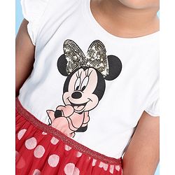 Babyhug Disney  Sleeves Frock with Mesh &  Frill Detailing  Minnie Mouse Graphics - White