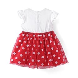 Babyhug Disney  Sleeves Frock with Mesh &  Frill Detailing  Minnie Mouse Graphics - White