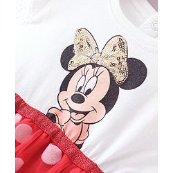 Babyhug Disney  Sleeves Frock with Mesh &  Frill Detailing  Minnie Mouse Graphics - White