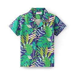 Babyhug 100% Cotton Woven Half Sleeve Resort Collar Shirt With Tropical Print - Green & Blue