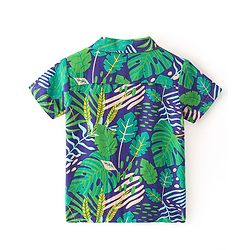 Babyhug 100% Cotton Woven Half Sleeve Resort Collar Shirt With Tropical Print - Green & Blue