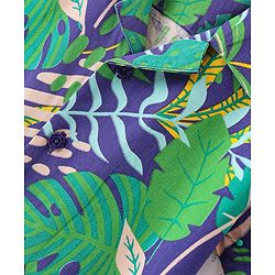 Babyhug 100% Cotton Woven Half Sleeve Resort Collar Shirt With Tropical Print - Green & Blue
