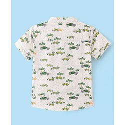 Babyhug 100% Cotton Woven Half Sleeves Shirt With Cars Print - White & Green