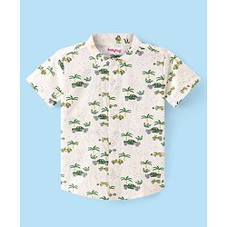 Babyhug 100% Cotton Woven Half Sleeves Shirt With Cars Print - White & Green