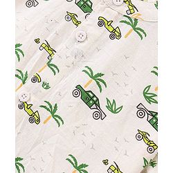 Babyhug 100% Cotton Woven Half Sleeves Shirt With Cars Print - White & Green
