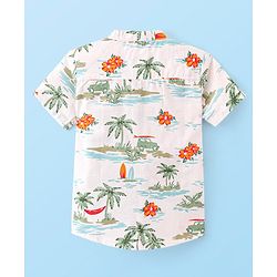 Babyhug 100% Cotton Woven Half Sleeves Mandarin Collar Beach Theme Print Shirt- White