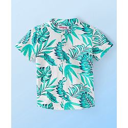 Babyhug 100% Cotton Woven Half Sleeves Mandarin Collar Leafy Printed Shirt- White