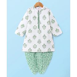 Babyhug  Cotton Woven Full Sleeves Floral Printed  Kurta Dhoti Set- White