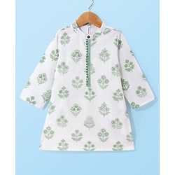 Babyhug  Cotton Woven Full Sleeves Floral Printed  Kurta Dhoti Set- White
