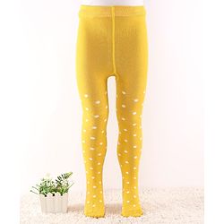 Cute Walk by Babyhug Non Terry Knit Anti Bacterial Footed Tights Polka Dot Design - Yellow