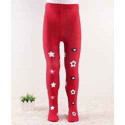 Cute Walk by Babyhug Anti Bacterial Footed Tights Floral Design - Red