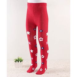 Cute Walk by Babyhug Anti Bacterial Footed Tights Floral Design - Red