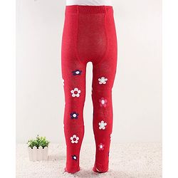 Cute Walk by Babyhug Anti Bacterial Footed Tights Floral Design - Red