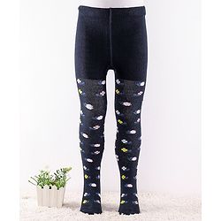 Cute Walk by Babyhug Anti-Bacterial Cotton Knit Footed Tights Floral Print - Navy Blue