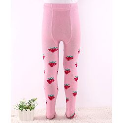 Cute Walk by Babyhug Non Terry Knit Anti Bacterial Footed Tights Strawberry Design - Pink