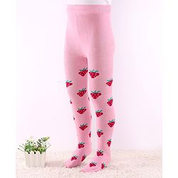 Cute Walk by Babyhug Non Terry Knit Anti Bacterial Footed Tights Strawberry Design - Pink