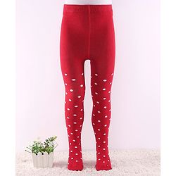 Cute Walk by Babyhug Non Terry Knit Anti Bacterial Footed Tights Polka Dot Design - Red