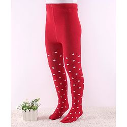 Cute Walk by Babyhug Non Terry Knit Anti Bacterial Footed Tights Polka Dot Design - Red