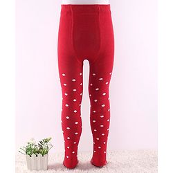 Cute Walk by Babyhug Non Terry Knit Anti Bacterial Footed Tights Polka Dot Design - Red