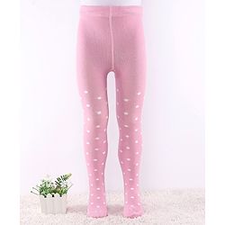 Cute Walk by Babyhug Non Terry Knit Anti Bacterial Footed Tights Polka Dot Design -Candy  Pink