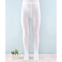 Cute Walk by Babyhug Non Terry Knit Anti Bacterial Footed Tights Self Design - White
