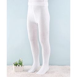 Cute Walk by Babyhug Non Terry Knit Anti Bacterial Footed Tights Self Design - White