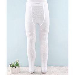 Cute Walk by Babyhug Non Terry Knit Anti Bacterial Footed Tights Self Design - White