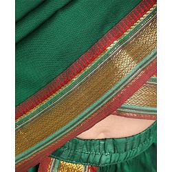 Babyhug Half Sleeves Blouse And Zari Bordered Nauvari Saree - Green