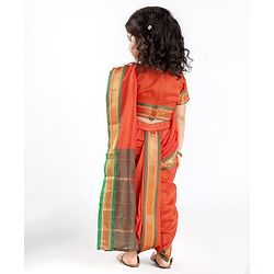 Babyhug Half Sleeves Blouse And Zari Bordered Nauvari Saree - Orange