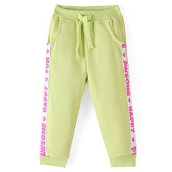 Babyhug Cotton Looper Full Length Lounge Pant With Text Print - Green