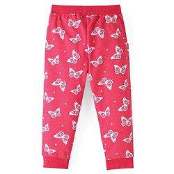 Babyhug Cotton Looper Full Length Lounge Pant With Butterfly Print - Pink