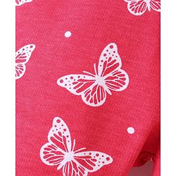 Babyhug Cotton Looper Full Length Lounge Pant With Butterfly Print - Pink