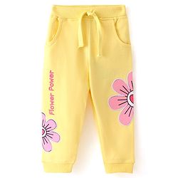 Babyhug Cotton Looper Full Length Lounge and Track Pants Floral Patch - Yellow
