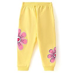 Babyhug Cotton Looper Full Length Lounge and Track Pants Floral Patch - Yellow