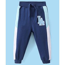 Babyhug Cotton Looper Full Length Lounge and Track Pant Text Print - Navy Blue