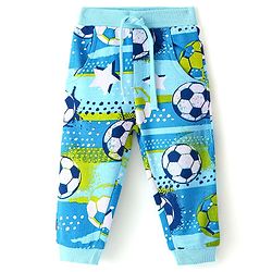 Babyhug Cotton Looper Full Length Lounge and Track Pants Football Print - Blue