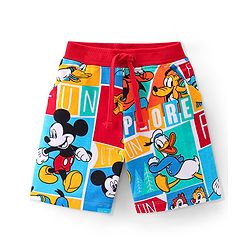 Babyhug Disney Cotton Knit Shorts  With Mickey Mouse Family Print- Multicolour