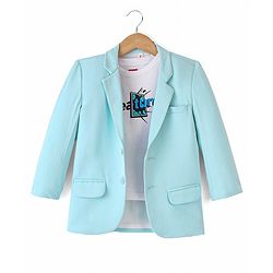 Babyhug Full Sleeves Party Wear Blazer with Graphic Printed T-Shirt - Mint Blue