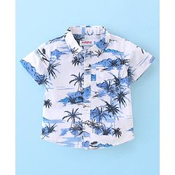 Babyhug 100% Cotton Woven Half Sleeves Shirt & Shorts With Tropical Print - White & Blue