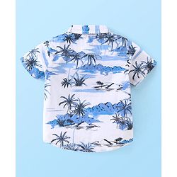 Babyhug 100% Cotton Woven Half Sleeves Shirt & Shorts With Tropical Print - White & Blue