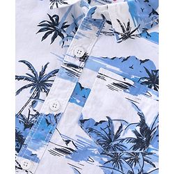 Babyhug 100% Cotton Woven Half Sleeves Shirt & Shorts With Tropical Print - White & Blue